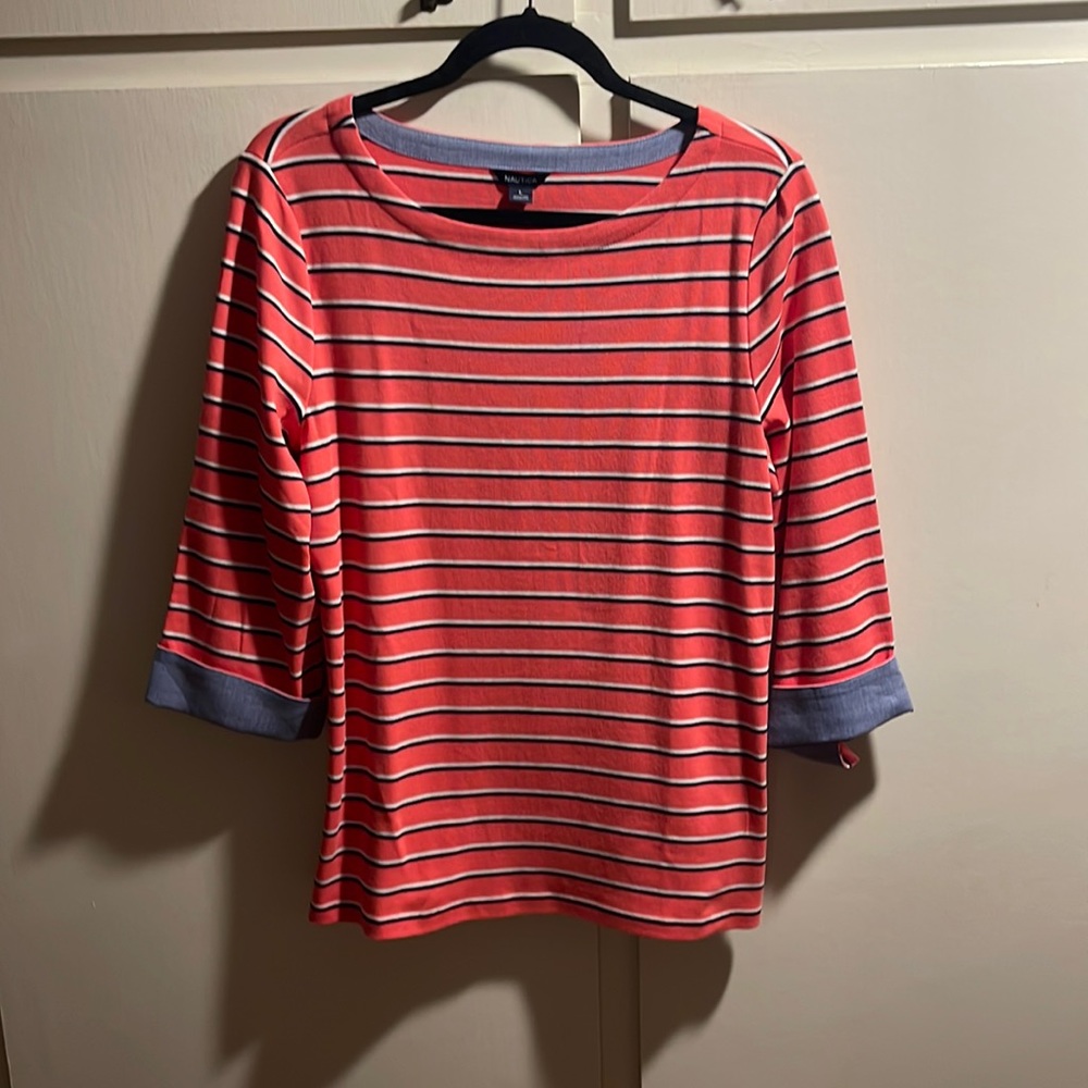 NWT Nautica, coral, three-quarter sleeve top.